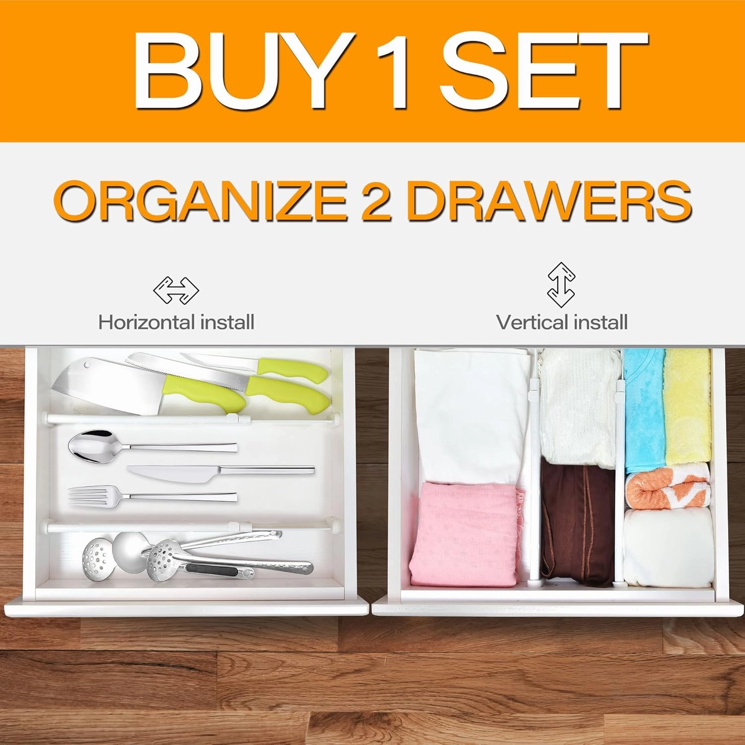 HiYZ Expandable Drawer Dividers, Large Kitchen Utensils Drawers Divider, 2.36" High Adjustable Drawer Organizers Separators for Clothing,Kitchen Utensils,Tools,12 Long Dividers(12.6"-22.8")
