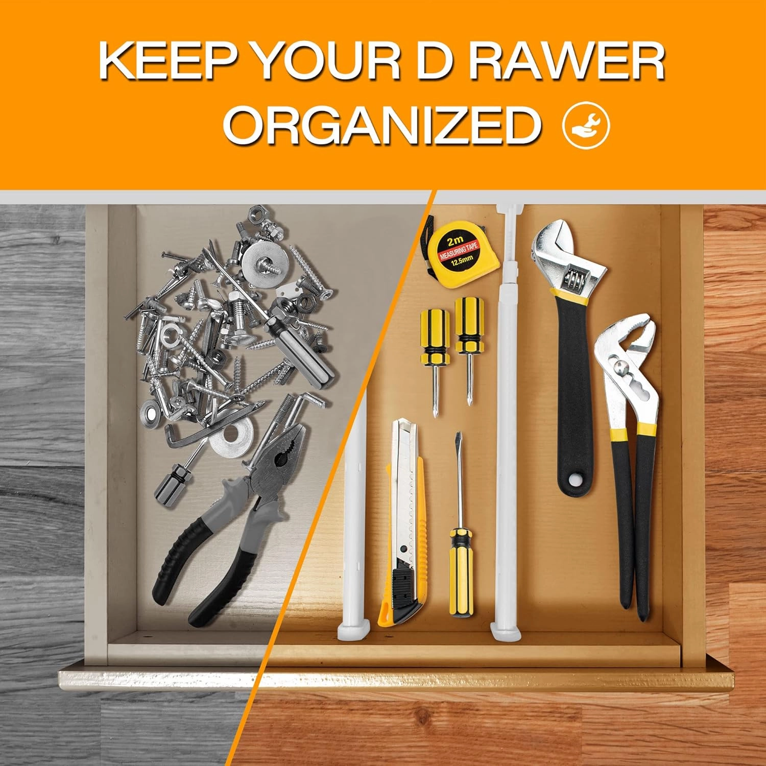 HiYZ Expandable Drawer Dividers, Large Kitchen Utensils Drawers Divider, 2.36" High Adjustable Drawer Organizers Separators for Clothing,Kitchen Utensils,Tools,12 Long Dividers(12.6"-22.8")