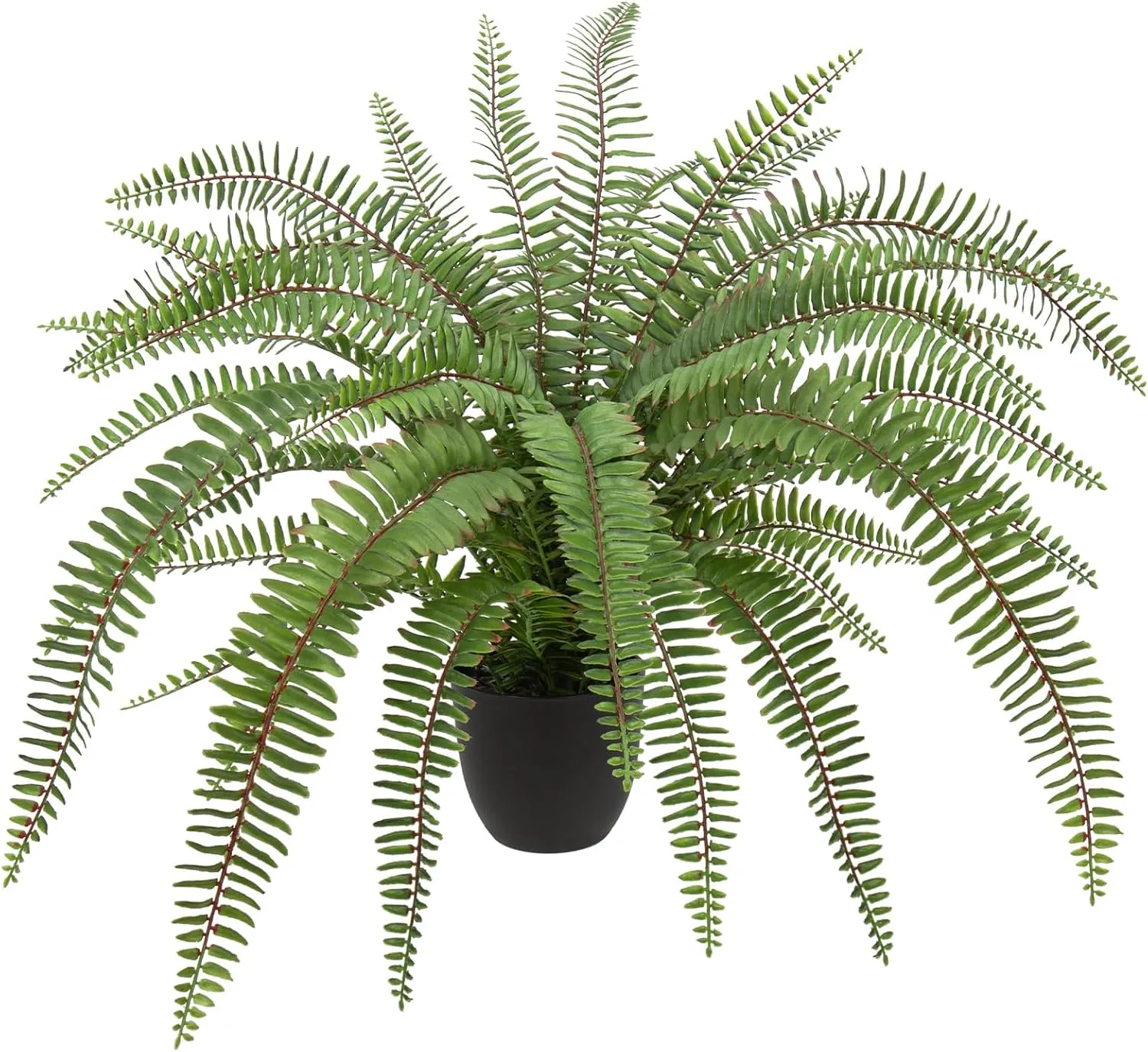 Hollyone Large Artificial Fern Potted Plant for Outdoors & Indoors - Lifelike Faux Boston Fern - Black Pot - Garden, Patio, Home, Farmhouse, Windowsill, Office Decoration