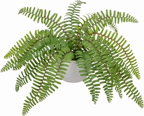 Hollyone Artificial Fern Potted Plant for Outdoors Indoors - Lifelike Faux Boston Fern in White Pot for Garden, Patio, Home, Farmhouse, Windowsill, Office Decoration