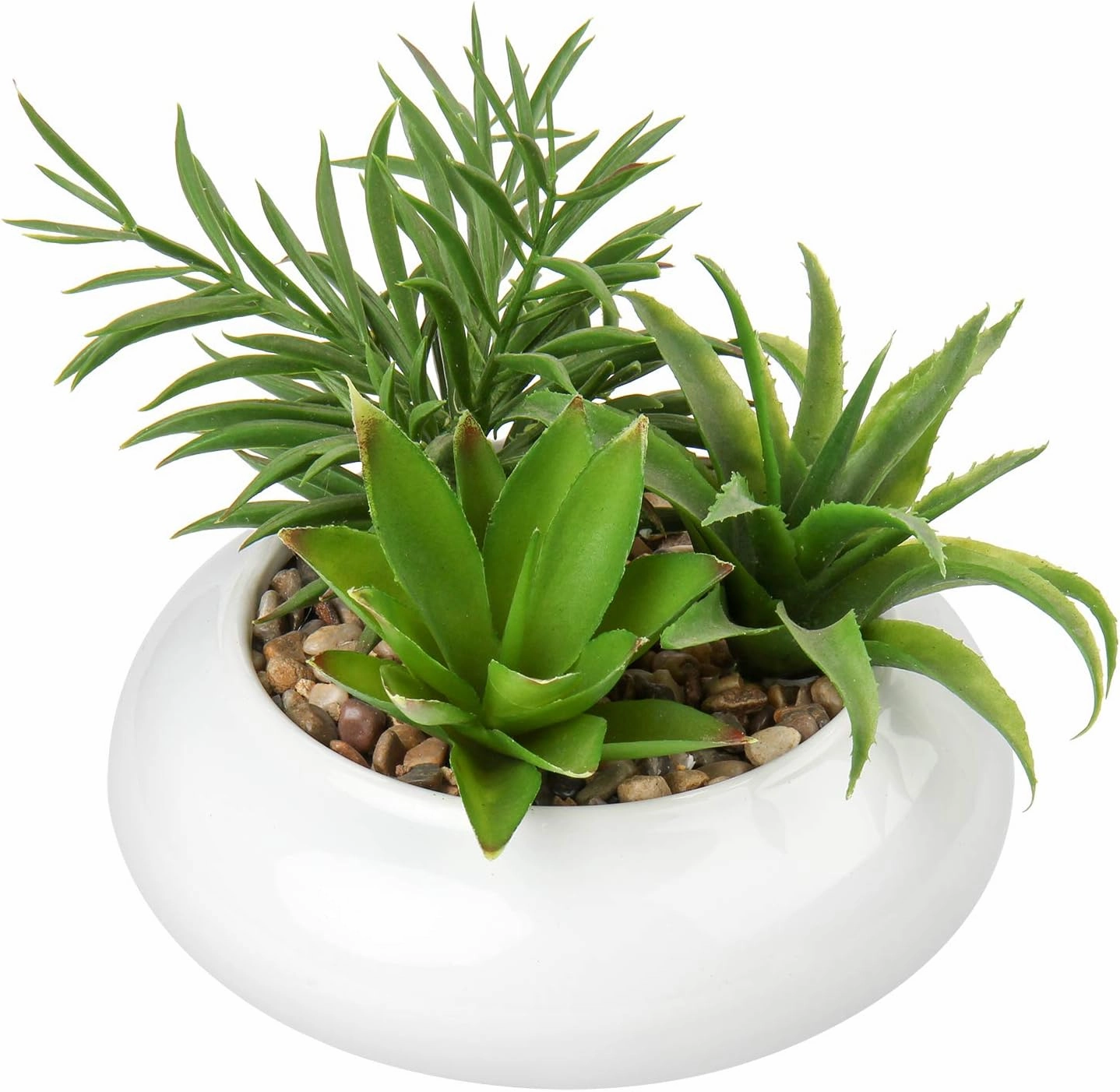 Hollyone Large Artificial Succulents Plants Faux Succulents in Pots Fake Succulent Plastic Potted Plants with White Ceramic Pot for Home Decor Office Desk Bathroom Shelf Living Room Decoration