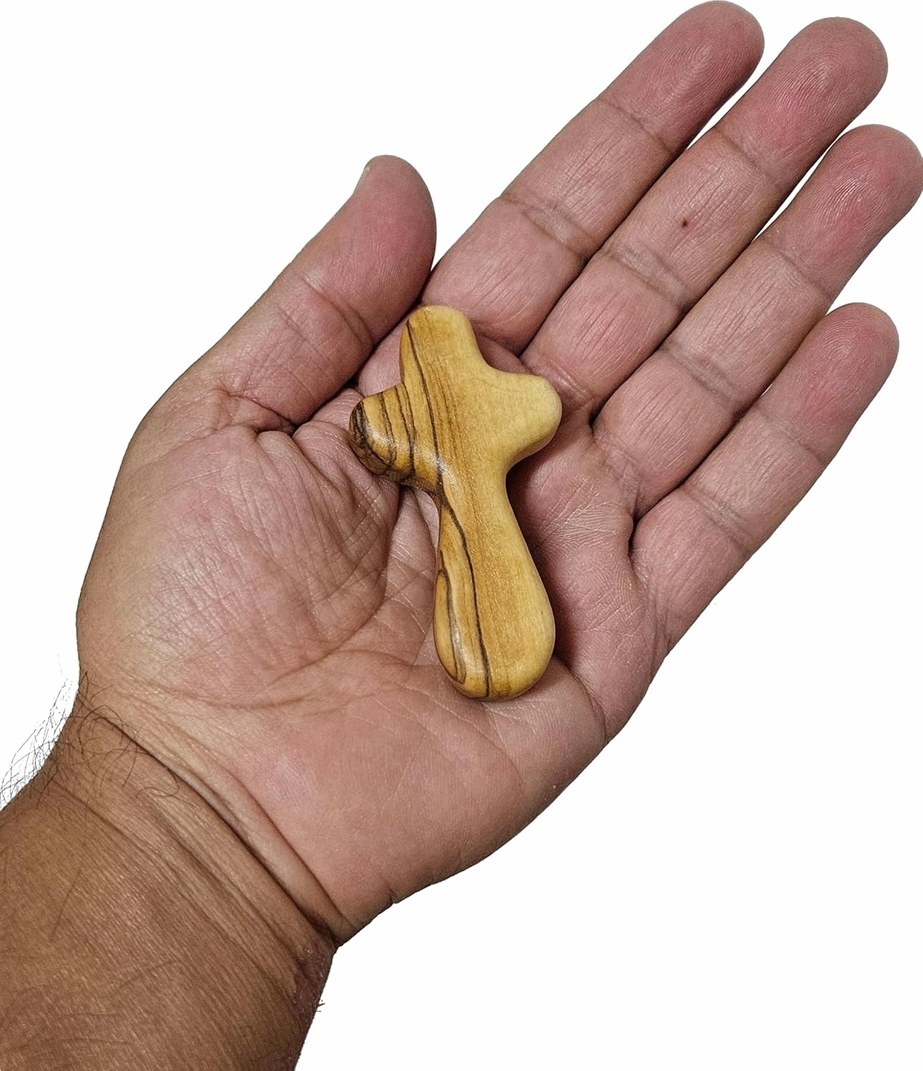 Holy Land Market 100 Small Olive Wood Hand Crosses - 2.5 Inch Pocket Palm Crucifix | Handmade Jerusalem Crosses - Christian Gifts with Certificates & Lord Prayer Card | Meditation & Prayer Crosses