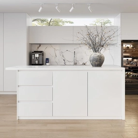 homary 72" Kitchen Island with Storage Kitchen Cabinet Marble Veneered Top Large Island Table with Seating (Contemporary, White with 4 Chairs)