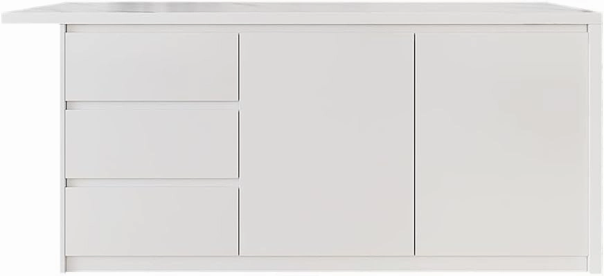 homary 72" Kitchen Island with Storage Kitchen Cabinet Marble Veneered Top Large Island Table with Seating (Contemporary, White with 4 Chairs)