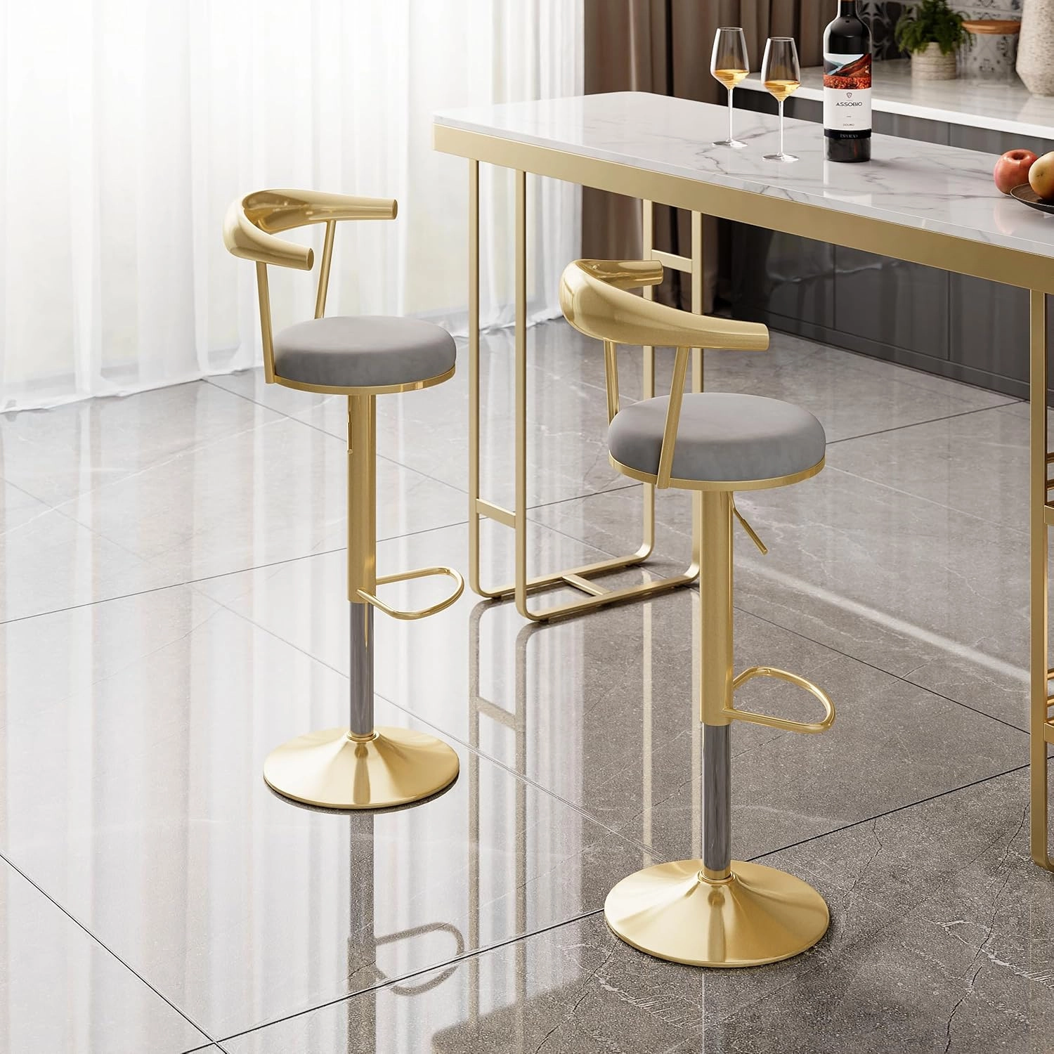 homary 72" Kitchen Island with Storage Kitchen Cabinet Marble Veneered Top Large Island Table with Seating (Contemporary, White with 4 Chairs)