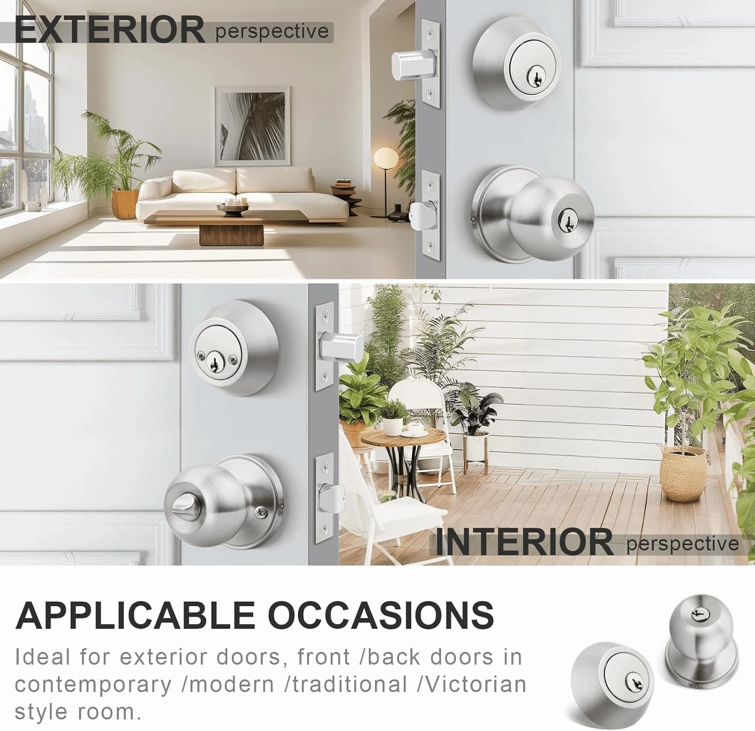 home improvement direct 2 Pack Keyed Alike Entry Door Knobs/Keyed Door Lock, Double Cylinder Keyed Deadbolt with Matching Round Style Knob, Classic Satin Nickel Finish, Door Hardware & Lock