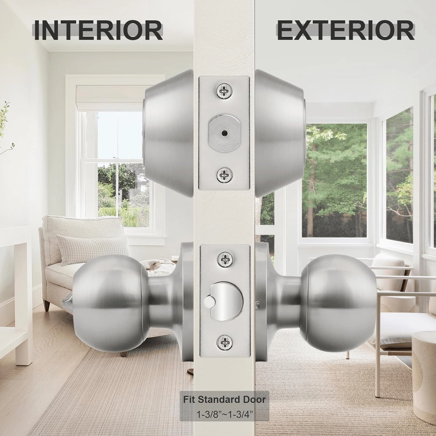 home improvement direct 2 Pack Keyed Alike Entry Door Knobs/Keyed Door Lock, Double Cylinder Keyed Deadbolt with Matching Round Style Knob, Classic Satin Nickel Finish, Door Hardware & Lock