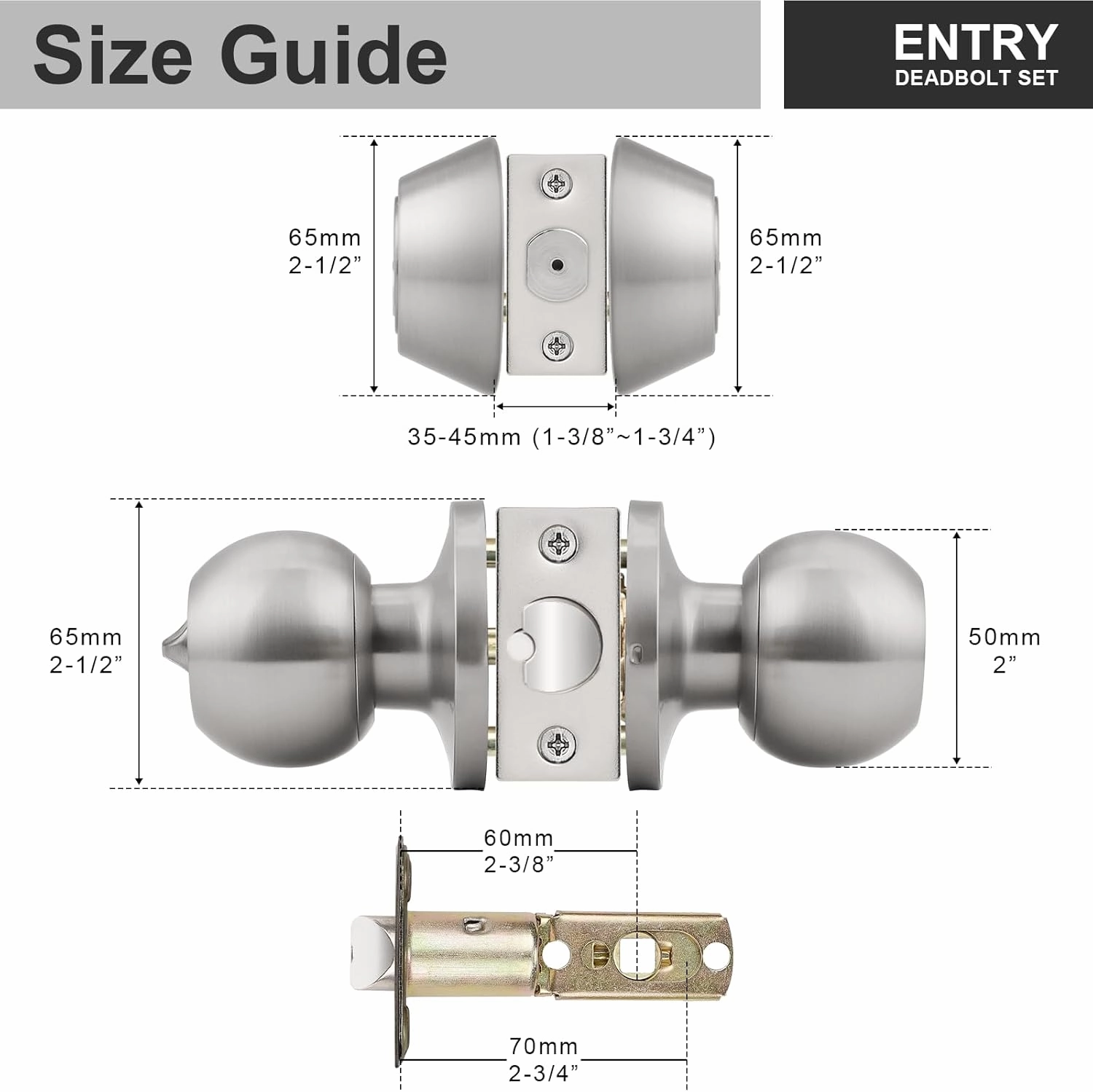 home improvement direct 2 Pack Keyed Alike Entry Door Knobs/Keyed Door Lock, Double Cylinder Keyed Deadbolt with Matching Round Style Knob, Classic Satin Nickel Finish, Door Hardware & Lock