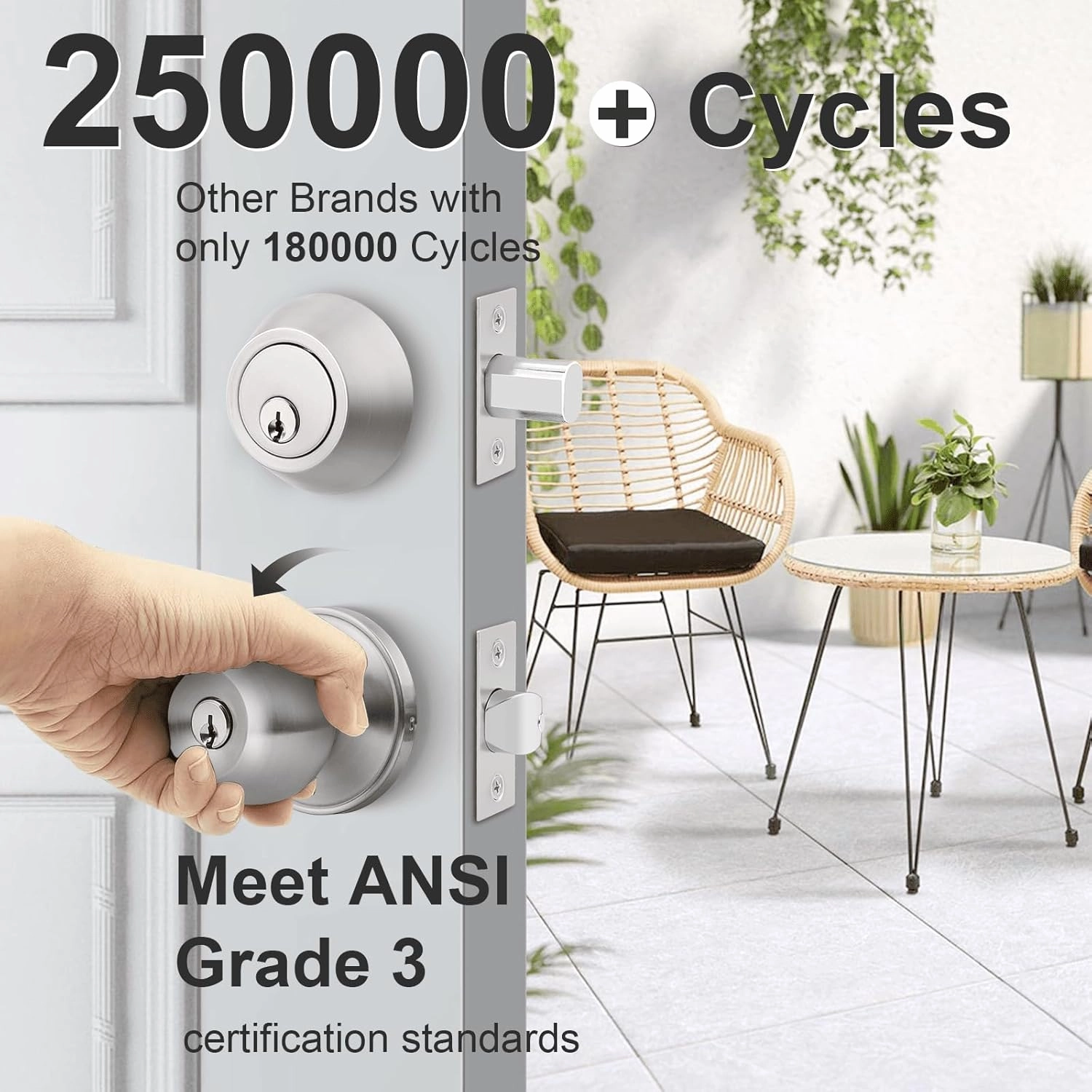 home improvement direct 2 Pack Keyed Alike Entry Door Knobs/Keyed Door Lock, Double Cylinder Keyed Deadbolt with Matching Round Style Knob, Classic Satin Nickel Finish, Door Hardware & Lock