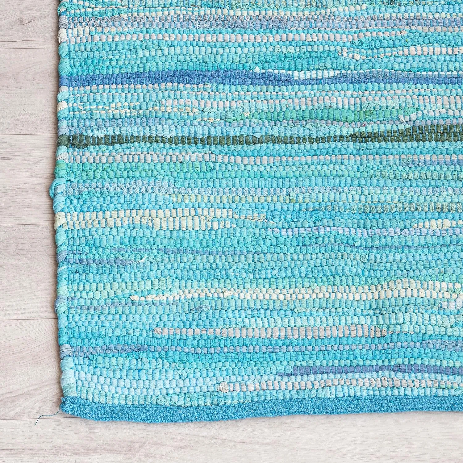 HOMEMONDE Reversible Rag Runner Rug 2x6 ft Teal Recycled Soft Cotton Chindi Rugs Hand Crafted Boho Home Decor for Kitchen, Entyrway, Bedroom, Living Room
