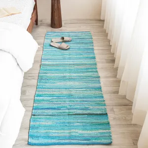 HOMEMONDE Reversible Rag Runner Rug 2x6 ft Teal Recycled Soft Cotton Chindi Rugs Hand Crafted Boho Home Decor for Kitchen, Entyrway, Bedroom, Living Room