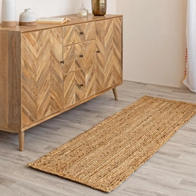 HOMEMONDE Handcrafted Woven Jute Runner Rug - Rustic Vintage Braided Reversible Area Rug - Farmhouse Indoor Floor Rug - Eco Friendly Rug for Kitchen/Hallway/Living Room/Bedroom (Natural, 2'x6')