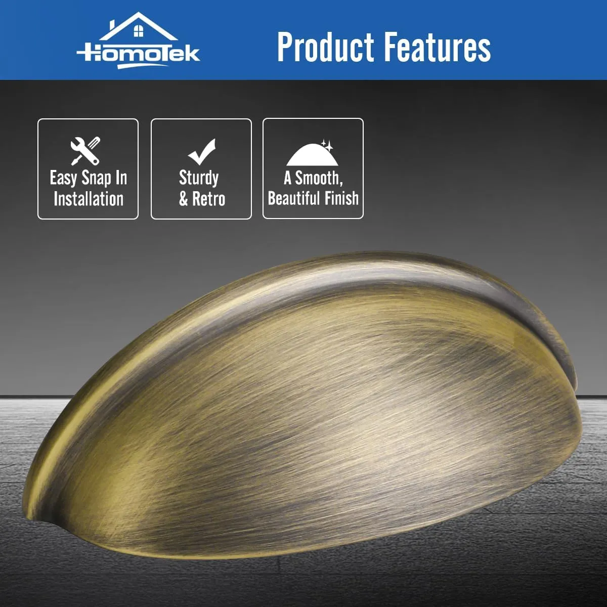 HOMOTEK 15 Pack Drawer Bin Cup Pulls Dresser Pulls for Cabinets Antique Brass - 3 Inch Hole Centers Furniture Handles,Kitchen Cabinet Hardware