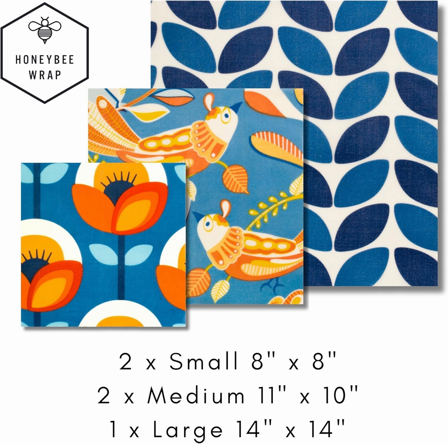 Honeybee Reusable Beeswax Wraps for Food | 5 Pack | Handmade in Australia | Eco Friendly, Organic, Biodegradable, Bee's Wrap for Reusable Bowl Covers and Food Storage | Reusable Cling Wrap