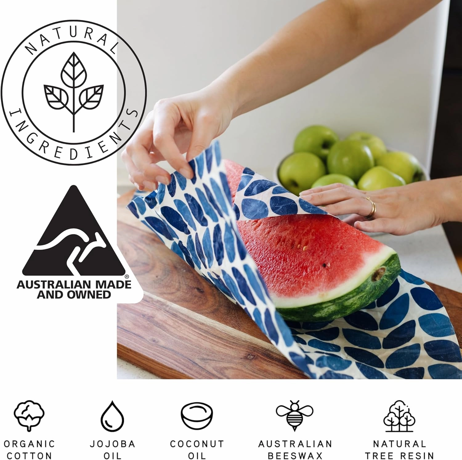 Honeybee Reusable Beeswax Wraps for Food | 5 Pack | Handmade in Australia | Eco Friendly, Organic, Biodegradable, Bee's Wrap for Reusable Bowl Covers and Food Storage | Reusable Cling Wrap