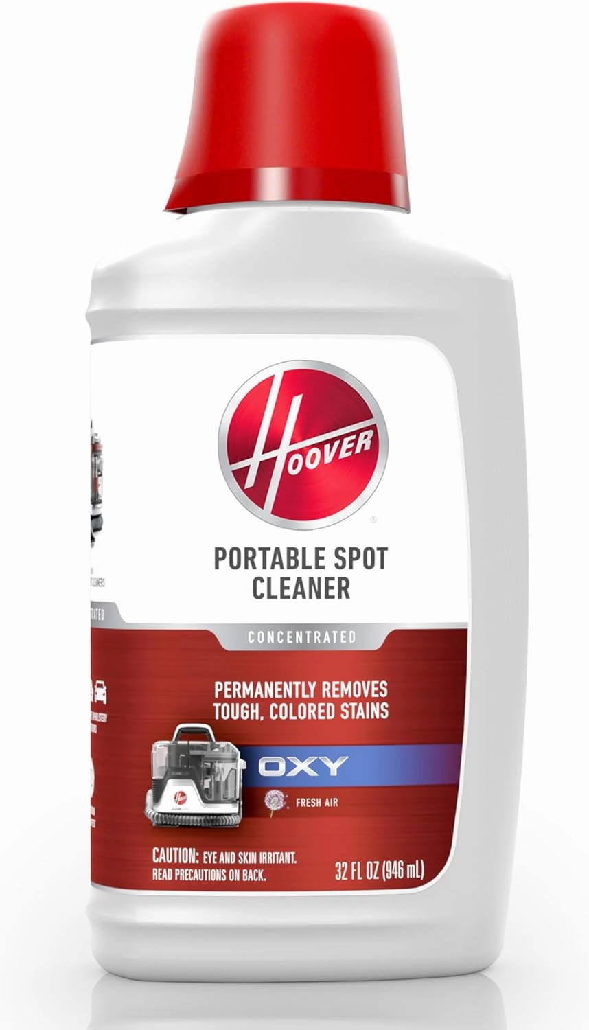 Hoover 32 oz Oxy Portable Spot Cleaner Solution, for use in Hoover CleanSlate Spot Cleaners, Carpet and Upholstery Cleaner, Remove Tough Colored Stains, Fresh Air Scent, White, AH31711