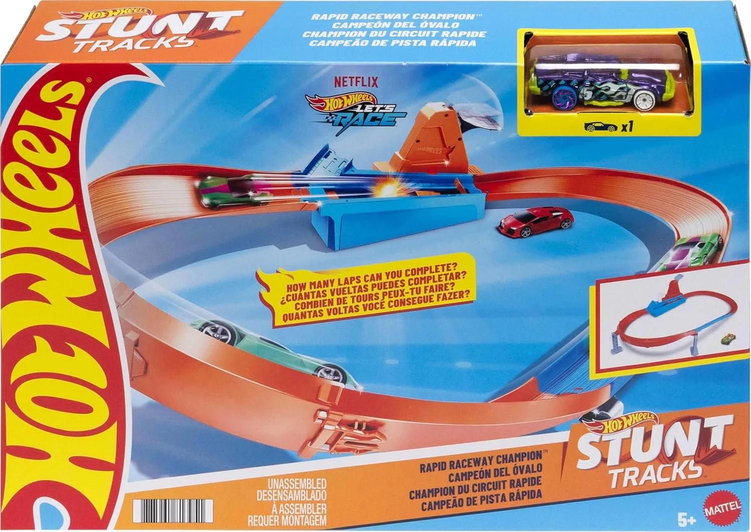 Hot Wheels Toy Car Track Set, Rapid Raceway Champion, Multi-Car Launcher, Connects to Other Sets, Includes 1:64 Scale Car