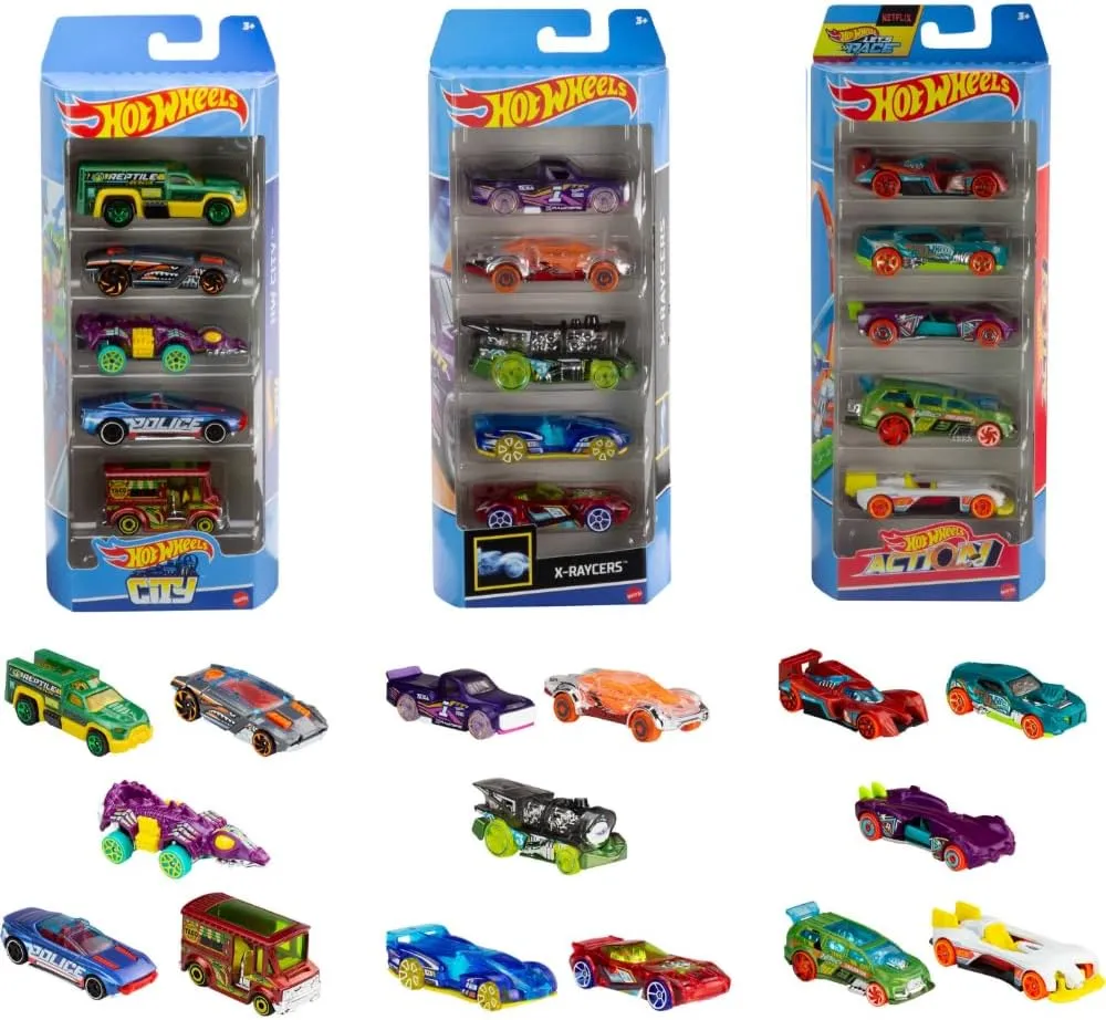Hot Wheels Toy Cars, Bundle of 15 1:64 Scale Vehicles with 3 Themes: HW City, X-Raycers & Track Pack [Amazon Exclusive]
