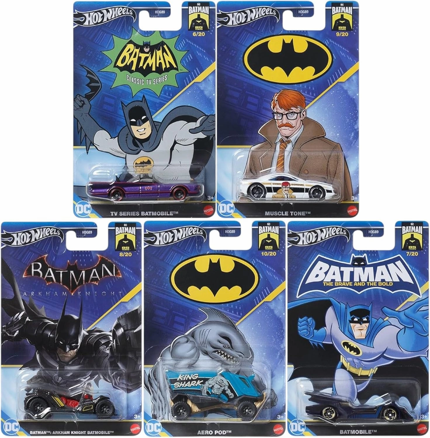 Hot Wheels Batman Die-Cast Car Collection, 5-Pack, The Brave and The Bold, Classic TV Series, Arkham Knight, Limited Edition HDG89-956K