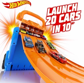 Hot Wheels Cefa Toys 2-in-1 Car Suitcase with Capacity for 20 Cars, 4 Different Tracks, Multicoloured (HWCC14)