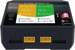 HOTA D6 Pro Lipo Battery Charger AC/DC Dual Channel Smart Charger AC200W / DC650W (325W*2) 15A Balance Charger for RC Lipo LiHv Nicd NiMH Battery Charging RC Car RC Boat FPV Race Drone Parts