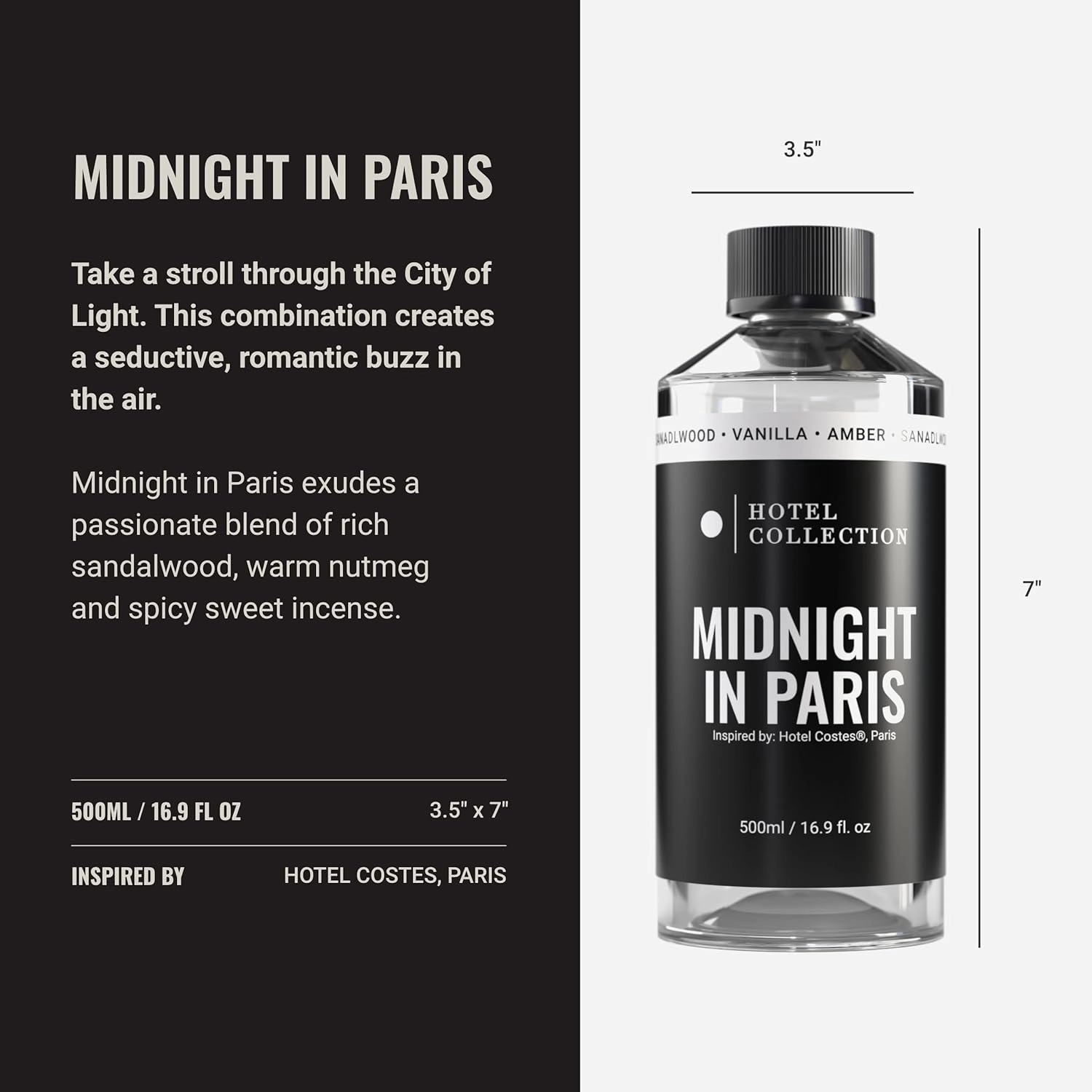 Hotel Collection Diffuser Oil-Midnight in Paris-Aromatherapy Essential Fragrance Oil-Luxury Hotel Inspired-Lemon, Bergamot, Jasmine& Amber-500ML 16.9 Fl oz