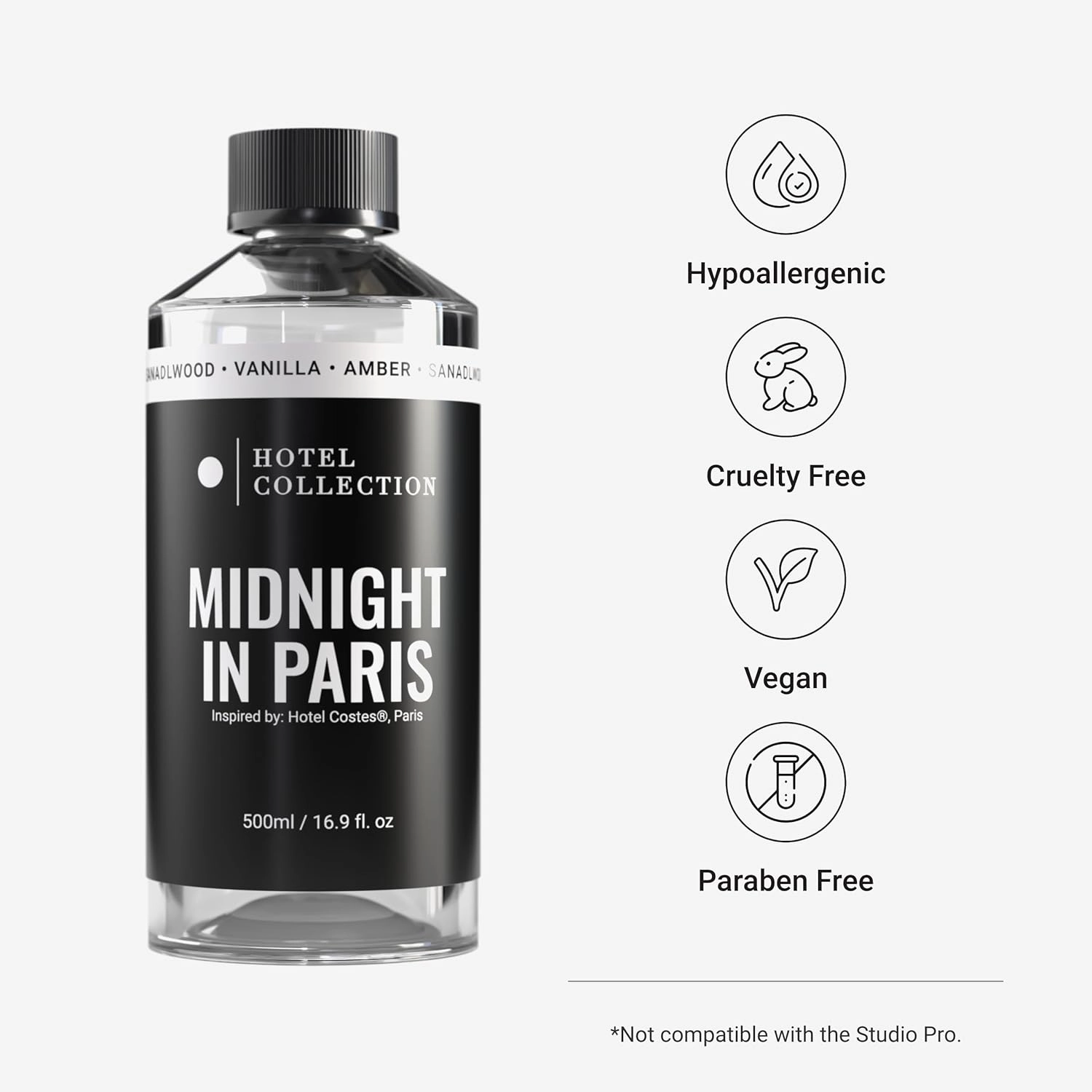 Hotel Collection Diffuser Oil-Midnight in Paris-Aromatherapy Essential Fragrance Oil-Luxury Hotel Inspired-Lemon, Bergamot, Jasmine& Amber-500ML 16.9 Fl oz