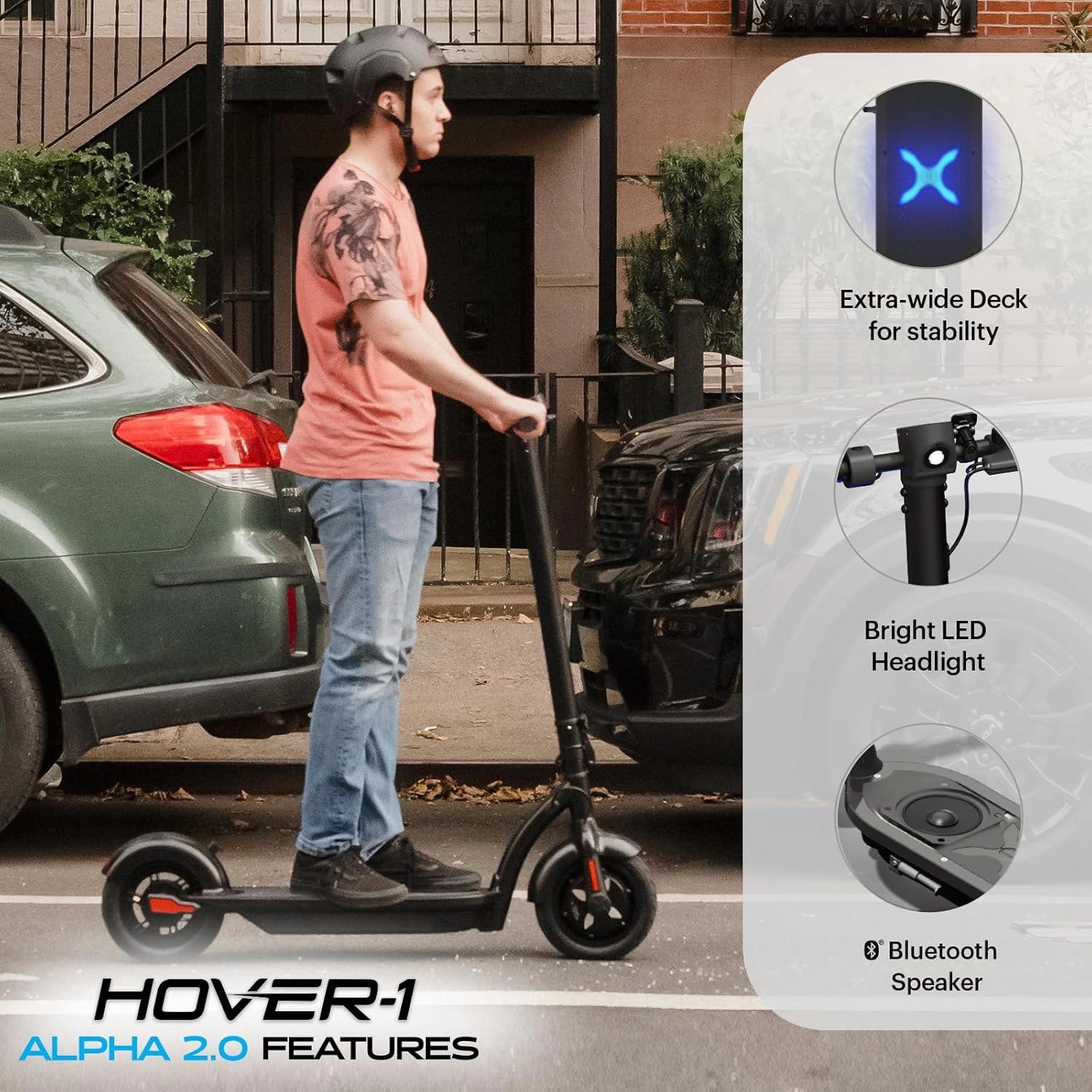 Hover-1 Alpha 2.0 Foldable Electric Scooter with 450W Brushless Motor, 18 mph Max Speed, 10” Air-Filled Tires and 12 Mile Range