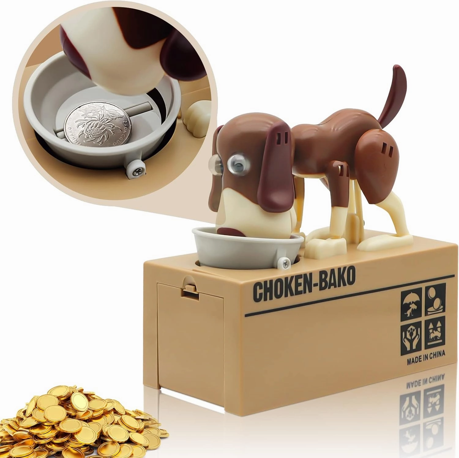 Hungry Dog Piggy Bank, Cute Dogs Steals Coins Like Magic Coin Munching Toy Money Box Birthday Gift for Kids