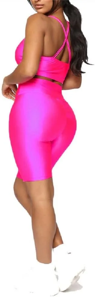 Hupplle Women's Neon Shiny Biker Shorts High Waisted Stretchy Athletic Cycling Shorts Workout Running Active Shorts