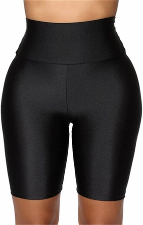 Hupplle Women's Neon Shiny Biker Shorts High Waisted Stretchy Athletic Cycling Shorts Workout Running Active Shorts