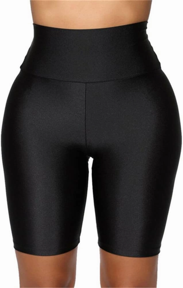 Hupplle Women's Neon Shiny Biker Shorts High Waisted Stretchy Athletic Cycling Shorts Workout Running Active Shorts