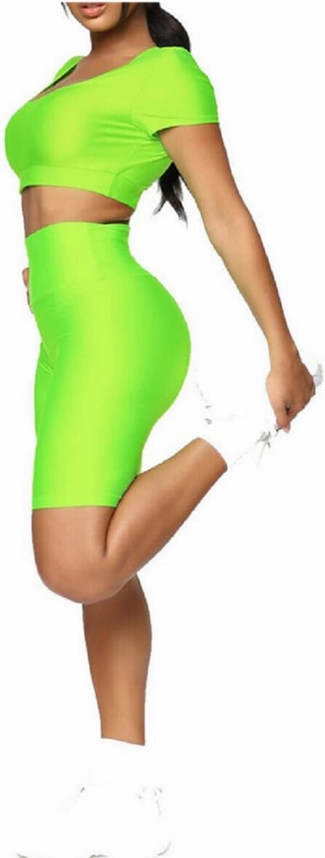 Hupplle Women's Neon Shiny Biker Shorts High Waisted Stretchy Athletic Cycling Workout Running Active Shorts