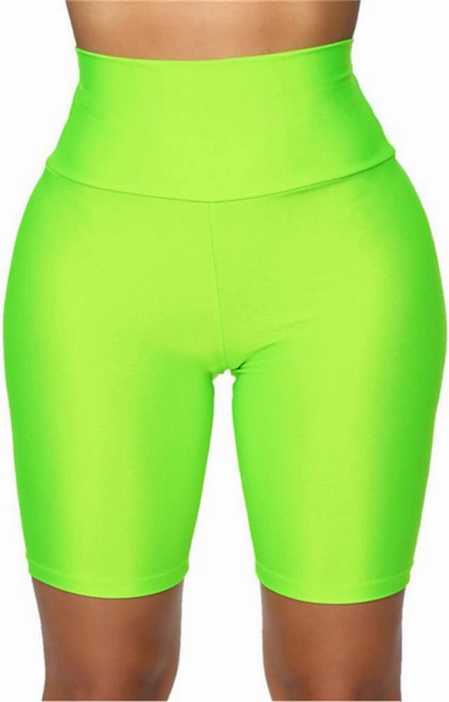 Hupplle Women's Neon Shiny Biker Shorts High Waisted Stretchy Athletic Cycling Workout Running Active Shorts