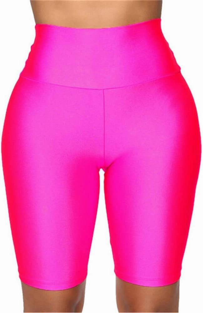 Hupplle Women's Neon Shiny Biker Shorts High Waisted Stretchy Athletic Cycling Workout Running Active Shorts