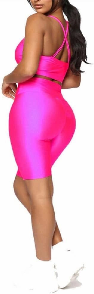 Hupplle Women's Neon Shiny Biker Shorts High Waisted Stretchy Athletic Cycling Workout Running Active Shorts