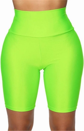Hupplle Women's Neon Shiny Biker Shorts High Waisted Stretchy Athletic Cycling Workout Running Active Shorts