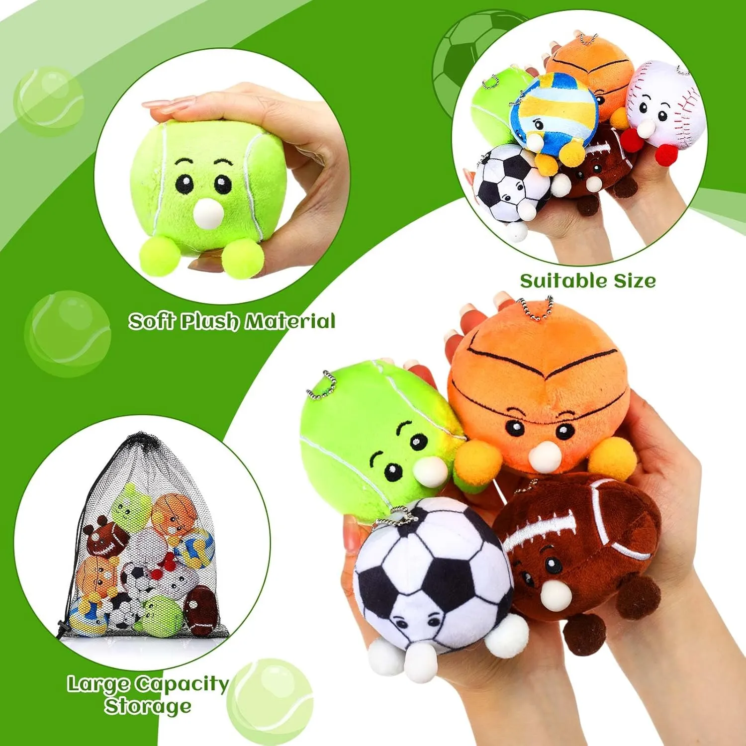 HyDren12 Pcs Sports Party Favors Mini Stress Balls for Adult Kids, 3.15 Inch Plush Baseball Sensory Squeeze Basketball Soccer Football Toy Gift for Stress Anxiety Relief, Themed Birthday Party Favor
