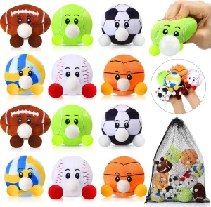 HyDren12 Pcs Sports Party Favors Mini Stress Balls for Adult Kids, 3.15 Inch Plush Baseball Sensory Squeeze Basketball Soccer Football Toy Gift for Stress Anxiety Relief, Themed Birthday Party Favor