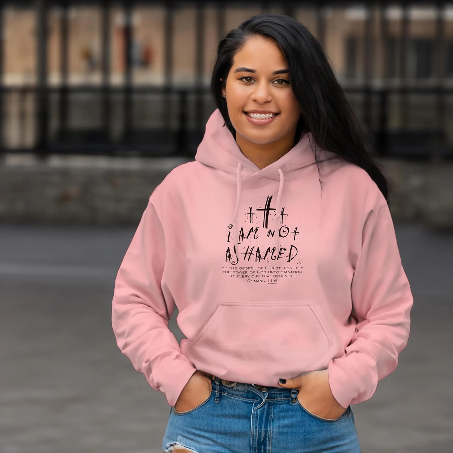 I Am Not Ashamed Romans 1:16 Verse Long Sleeve Front Pocket Hoodie Sweatshirt
