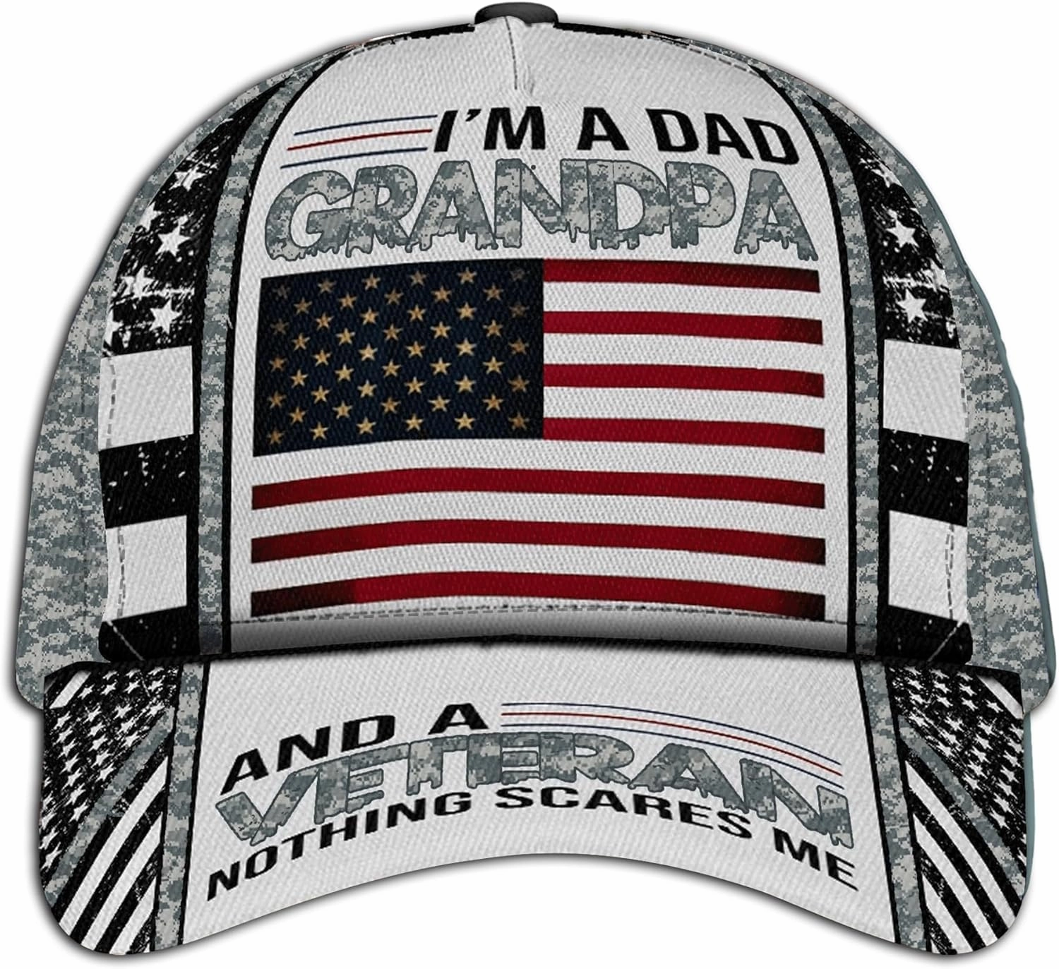 I'm A Dad Grandpa Veteran Cap, Camo Military Hat for Men, Gift for Memorial Day, Veterans Day, All Over Printed Hat