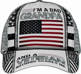 I'm A Dad Grandpa Veteran Cap, Camo Military Hat for Men, Gift for Memorial Day, Veterans Day, All Over Printed Hat