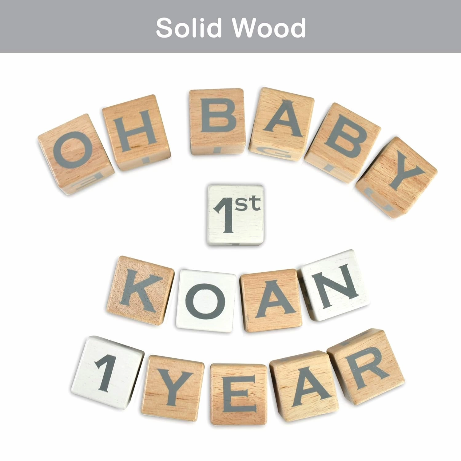 I'm Solid Wood Baby ABC Alphabet Milestone Age Blocks, Personalized Own Name, Gender Neutral, Newborn Gifts & Keepsakes for Picture Props (1.4" / 16 Pcs/Grey)