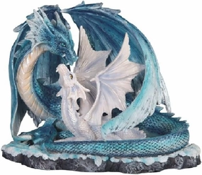 ICE ARMOR 7" W Blue Dragon with Baby Statue Figurine - Exquisitely Detailed Mythical Dragon Figurine Sculpture, Hand Painted Collectible Statue for Fantasy Enthusiasts