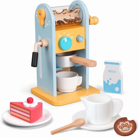 ICEKO Wooden Toy Coffee Maker Set with Grinder - 11pcs Realistic Play Kitchen Accessories for Kids - Pretend Play Toys - Kitchen Playset for Girls and Boys