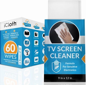 iCloth XL Screen Cleaning Wipes, Lint-Free and Streak-Free, Fast-Drying, Removes Dust, Fingerprints, and Smudges (60 XL Wipes)