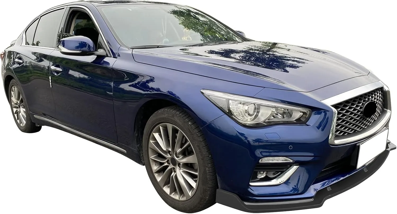 IKON MOTORSPORTS, Front Bumper Lip Compatible with 2018-2024 Infiniti Q50 Base/Non-Sport Models, Painted #RBP Performance Blue Metallic PP 3PCS Add-On Front Lip Spoiler Splitter, 2019 2020 2021