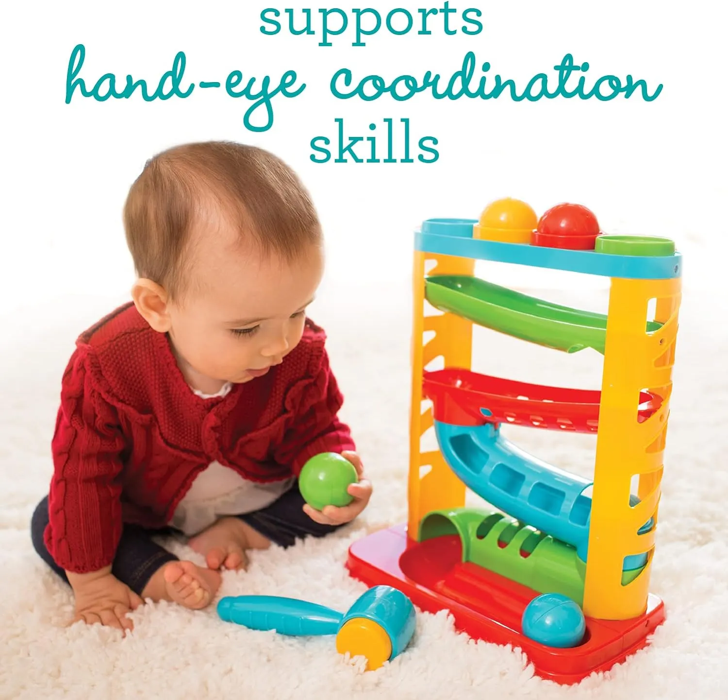Infantino Ball Tower & Sensory Blocks Set - Educational Baby Toys, Hand-Eye Skills, Cause & Effect, Easy Grip Building Blocks