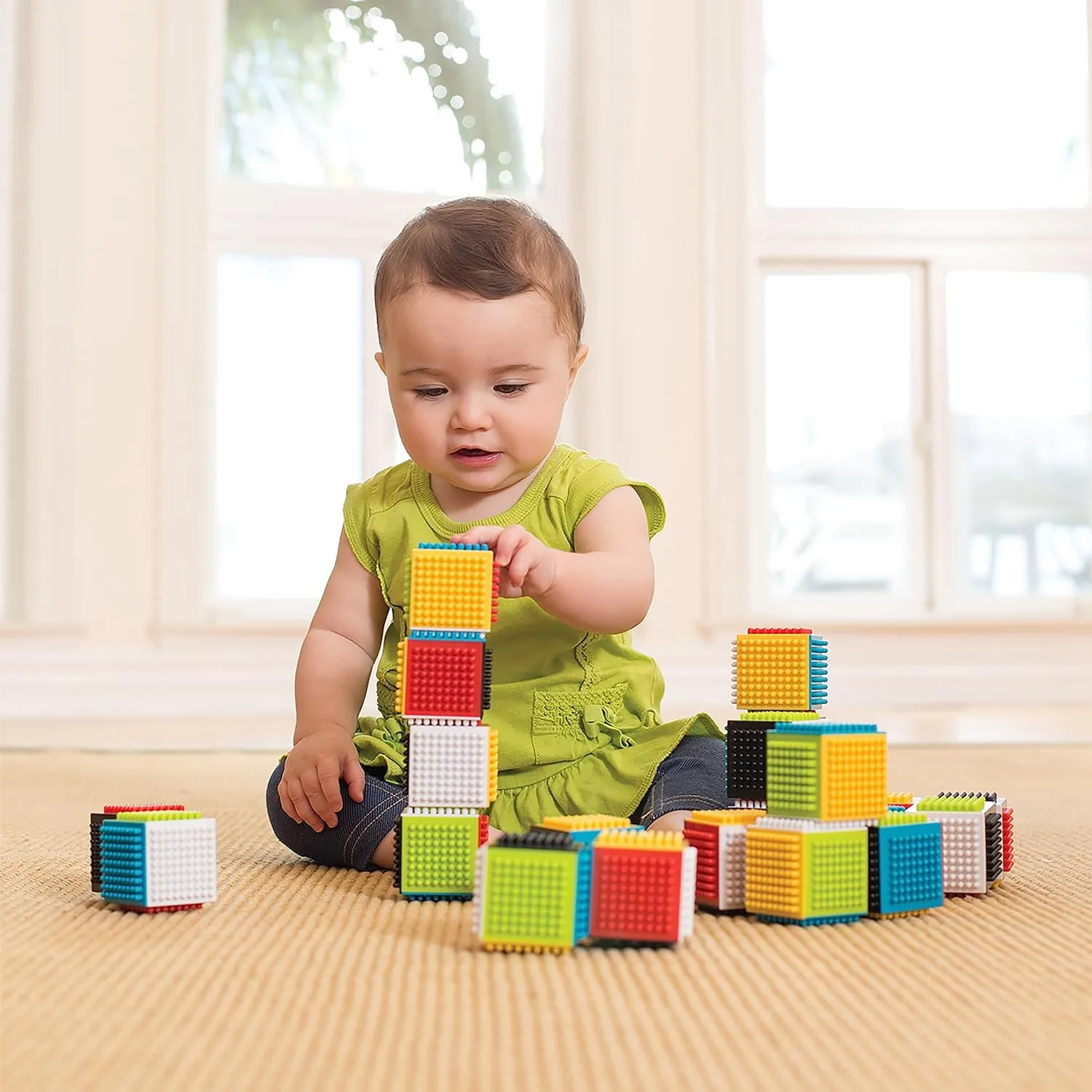 Infantino Ball Tower & Sensory Blocks Set - Educational Baby Toys, Hand-Eye Skills, Cause & Effect, Easy Grip Building Blocks