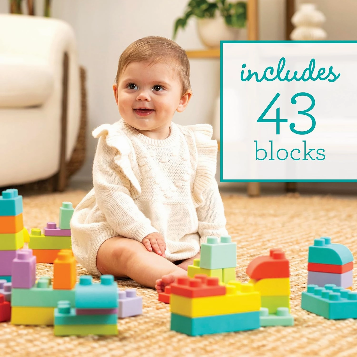 Infantino Super Soft 1st Building Blocks Jumbo Playset – Soft Blocks for Babies and Toddlers, Perfect for Stacking, Squishing, and Imaginative Play, 43-Piece Set
